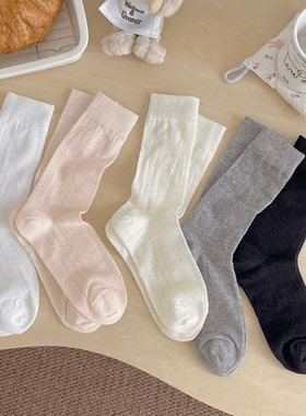 ins韩国东大门春秋季镂空超透气袜子女miu风基础百搭中筒棉袜堆堆