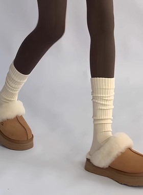 慵懒感秋冬季灰色堆堆袜条纹中高筒棉袜白色小腿袜搭配运动鞋长袜