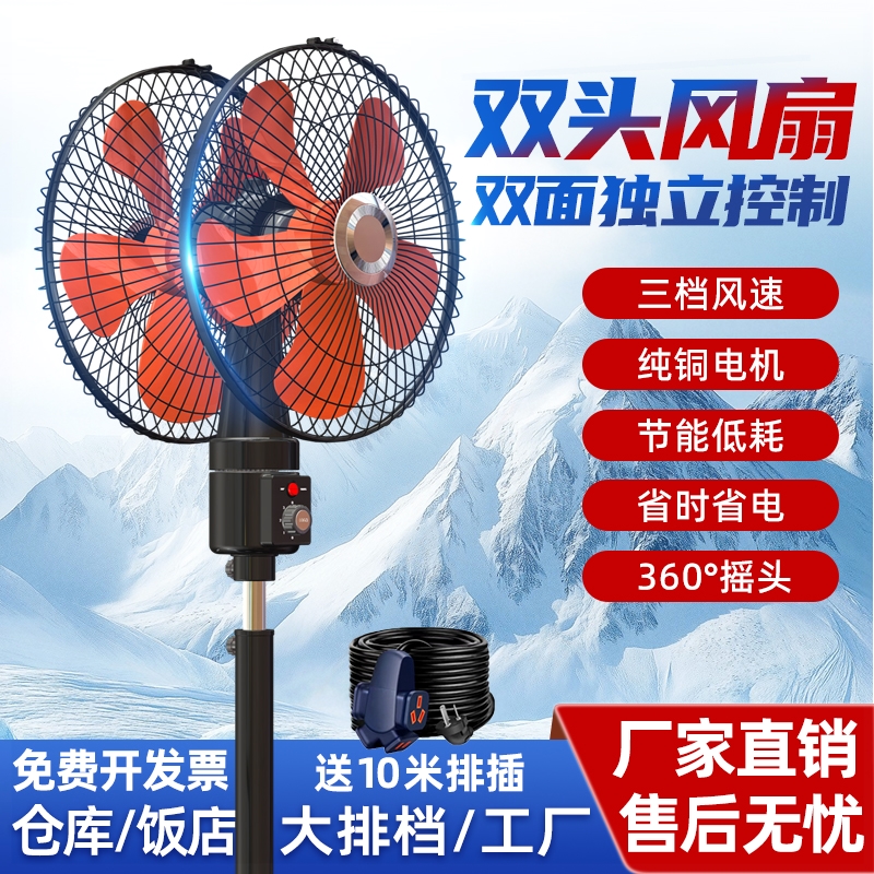 双头电风扇360度旋转摇头家用大