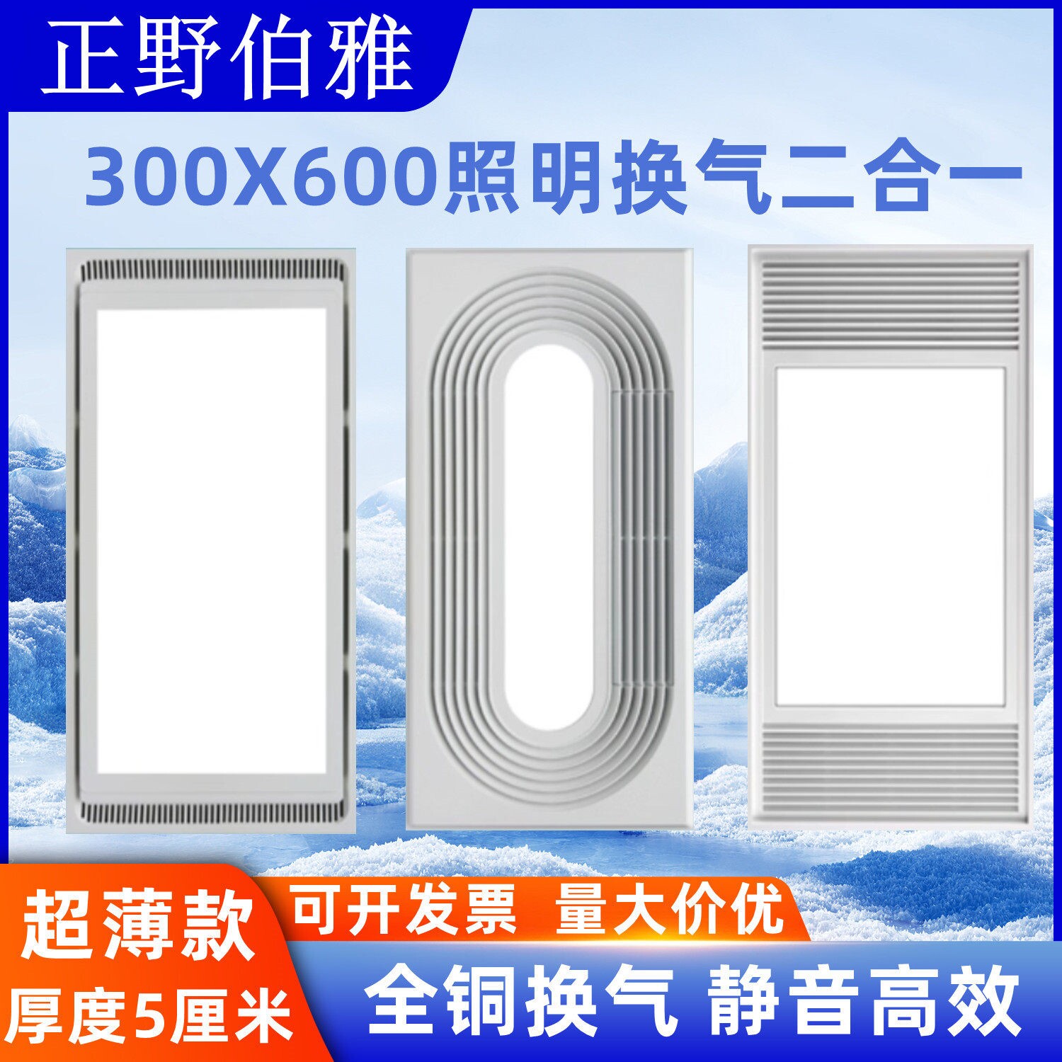 集成吊顶超薄换气扇300×600照明
