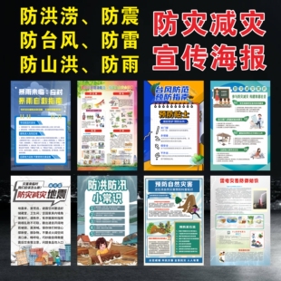 防灾减灾宣传海报防洪防汛防台风灾害预警宣传挂图防雷电防地震宣传知识墙贴防洪涝暴雨预防泥石流知识宣传画