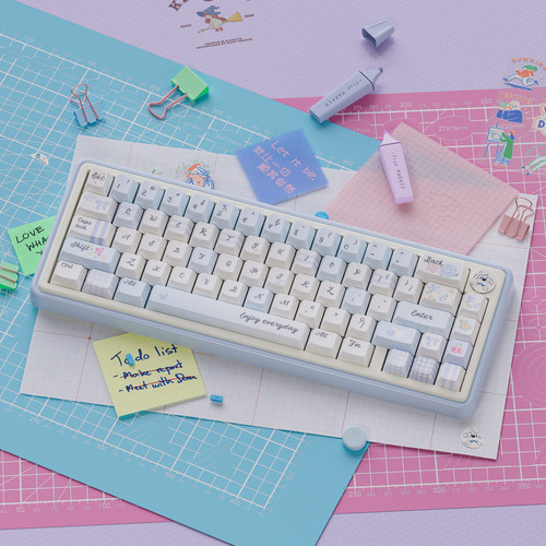 UR65蓝/粉格子花园三模机械键盘客制化Gasket热插拔RGB可QMK/VIA