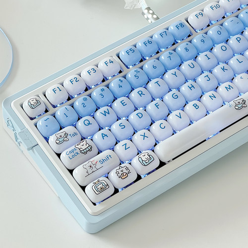 MOG线条小狗键帽蓝白馒头PC119键