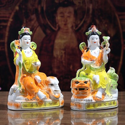 陶瓷文殊菩萨神像镇宅保平安摆件