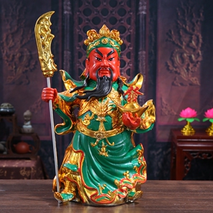 高档陶瓷关二爷神像武财神绿衣关公神像关羽红脸武关公