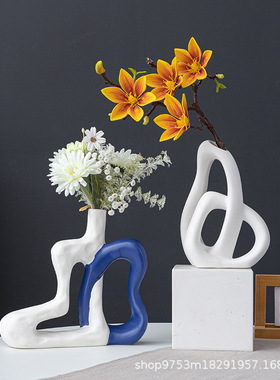 名品优选欧式创意交叉陶瓷花瓶装饰摆件客厅酒柜电视柜高级现代