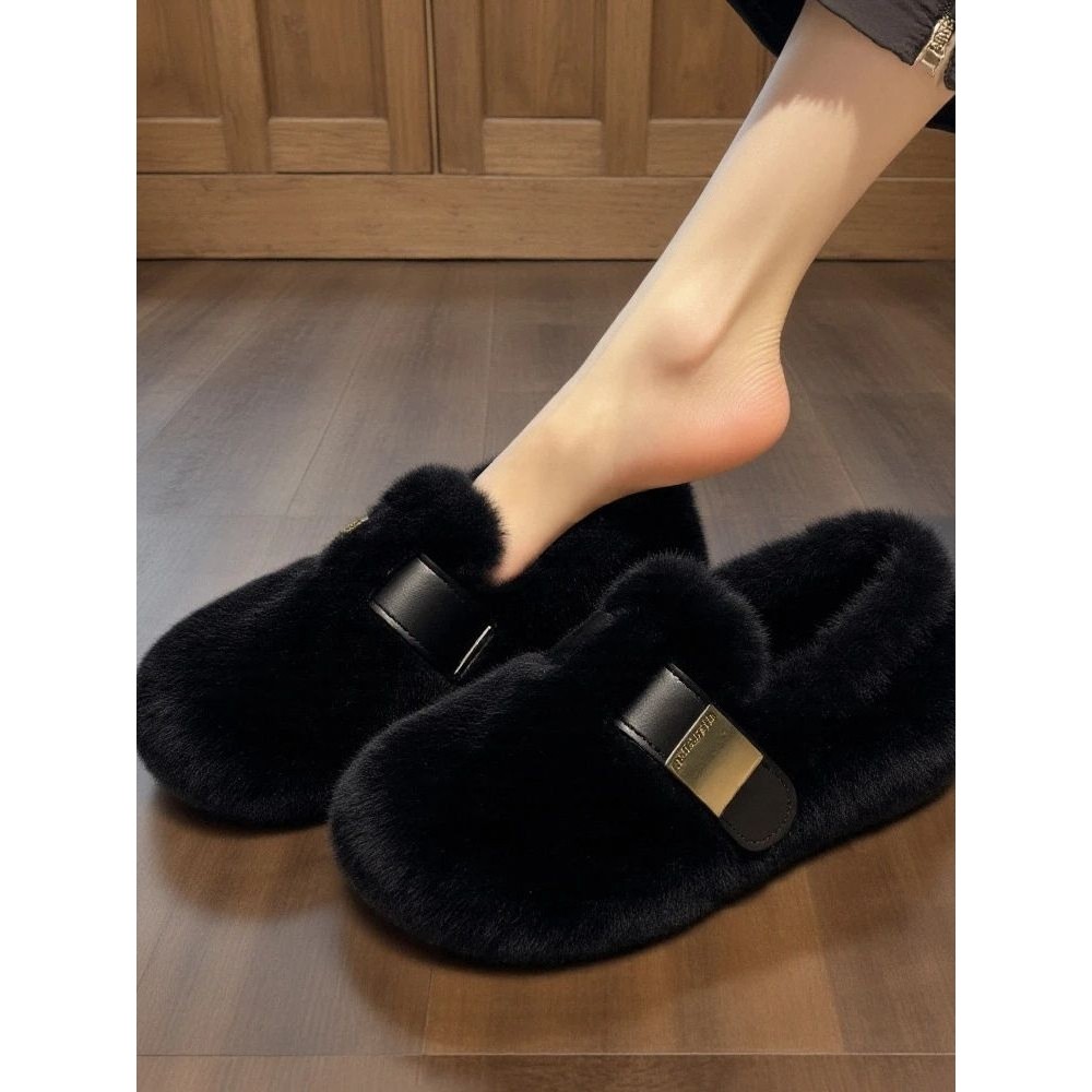 【升级版】黑色毛毛鞋女冬外穿新款小香风高级感一脚蹬法式豆豆鞋,女鞋,乐福鞋（豆豆鞋）,淘宝优惠券,粉丝福利购,淘宝优惠卷