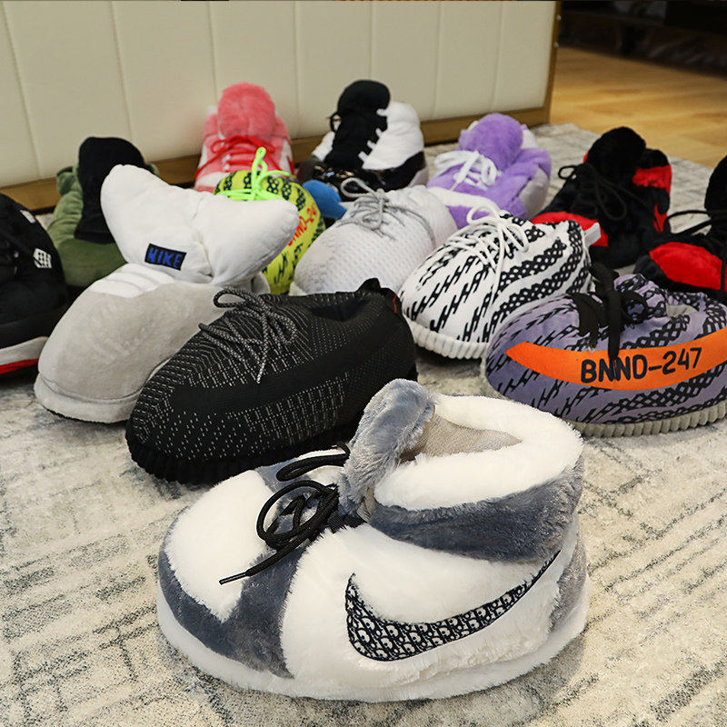 恶搞aj拖鞋搞怪棉鞋椰子毛绒室内抽象鞋子情侣居家毛毛鞋大保暖女