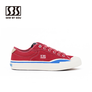 SEWBYSOU小众复古酒红滑板鞋 SBS2023新款夏季低帮厚底帆布鞋男女