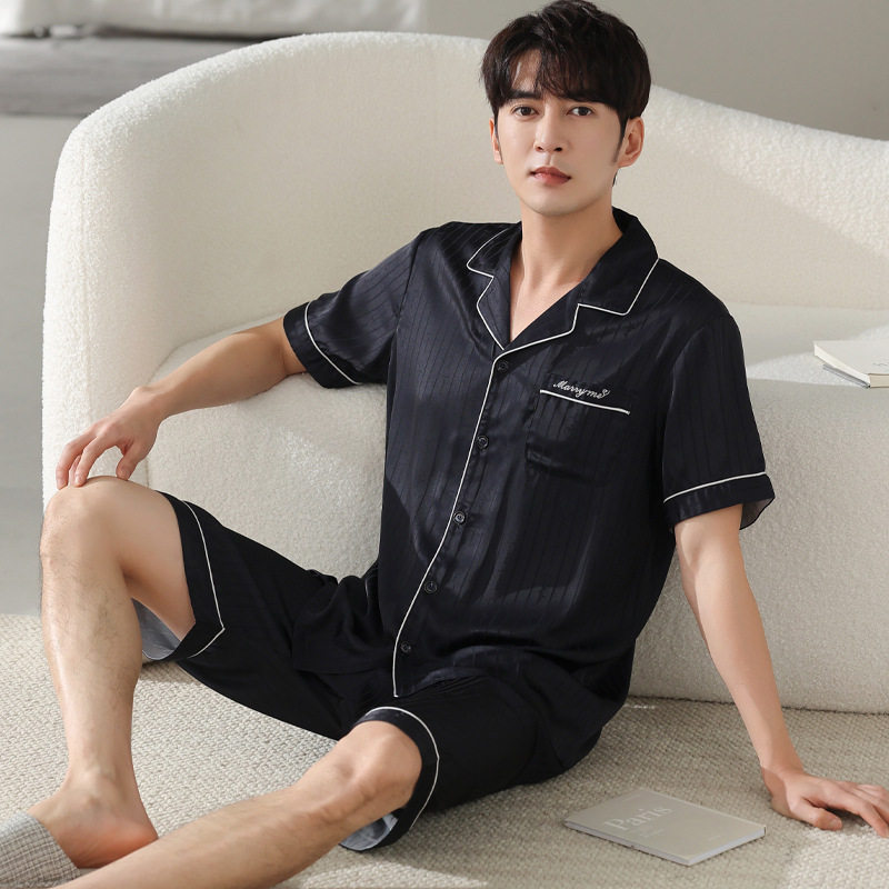 情侣睡衣夏天短袖短裤冰丝仿真丝绸简约休闲男女士开衫家居服