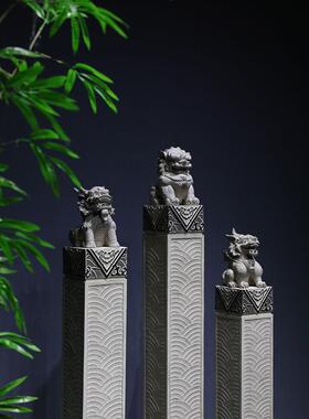 客厅摆件中式大件别墅门口户外造景仿石雕拴马桩大象落地玄关装饰
