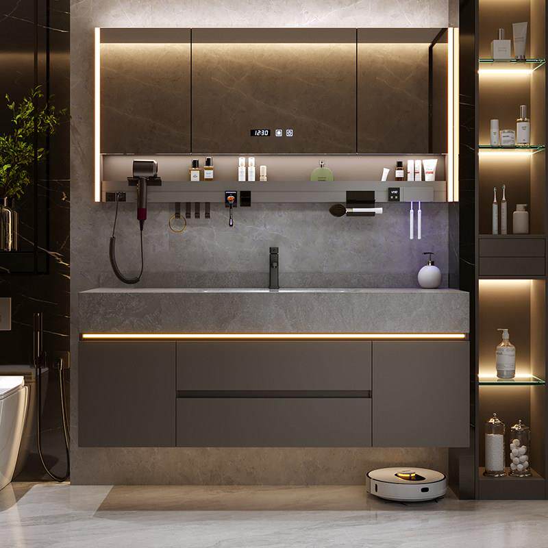 岩板热弯一体盆洗漱台化妆室洗手池洗脸盆盆柜2025新款浴室柜组合