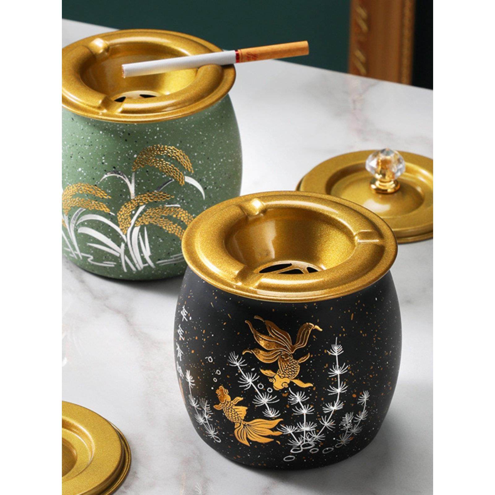 不锈钢烟灰缸精美浮雕创意个性防风高档家用客厅带盖防飞灰漏斗型,节庆用品/礼品,时尚烟灰缸,淘宝优惠券,粉丝福利购,淘宝优惠卷