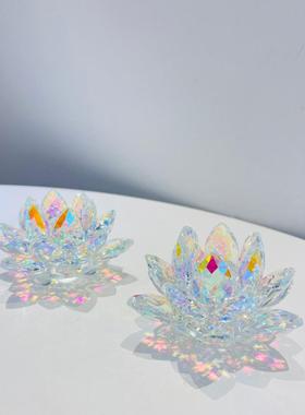 炒闪耀的水晶莲花摆件炫彩多色摆件小烛台家居装饰品8cm