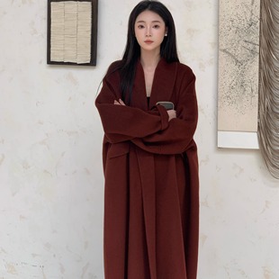 七七慵懒宽松高级感100羊毛大衣秋冬新款青果领安可拉红毛呢外套