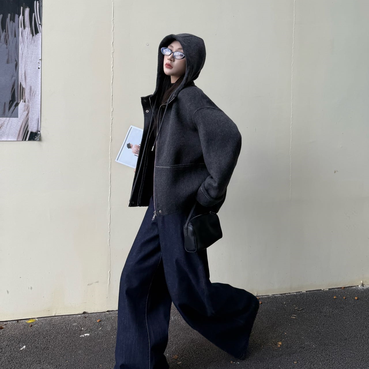 高级感连帽大衣宽松羊毛毛呢外套