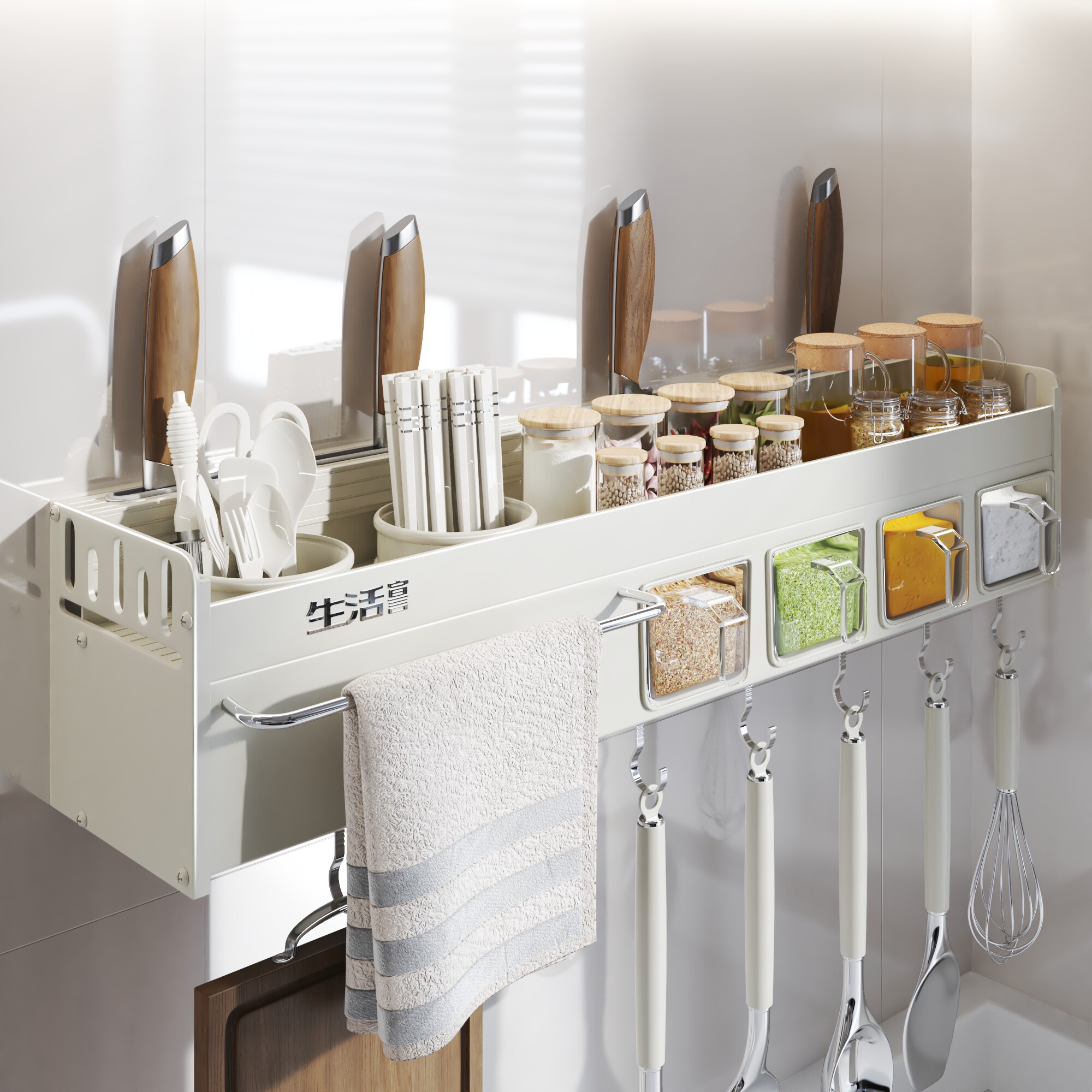 生活宣言厨房调料品置物架壁挂式免打孔刀架多功能筷子筒墙上收纳