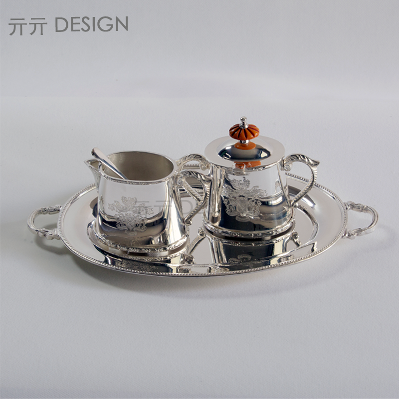 进口法式黄铜镀银茶具套装摆件