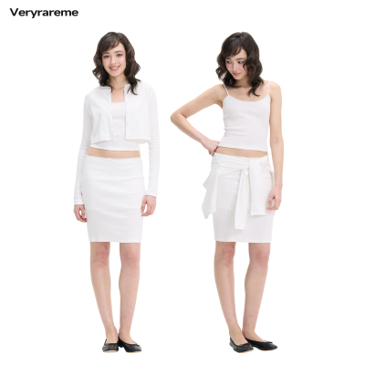 Veryrareme 纯棉提花吊带开衫中裙三件套