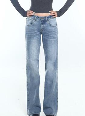 Veryrareme竹节纤维低腰直筒牛仔裤