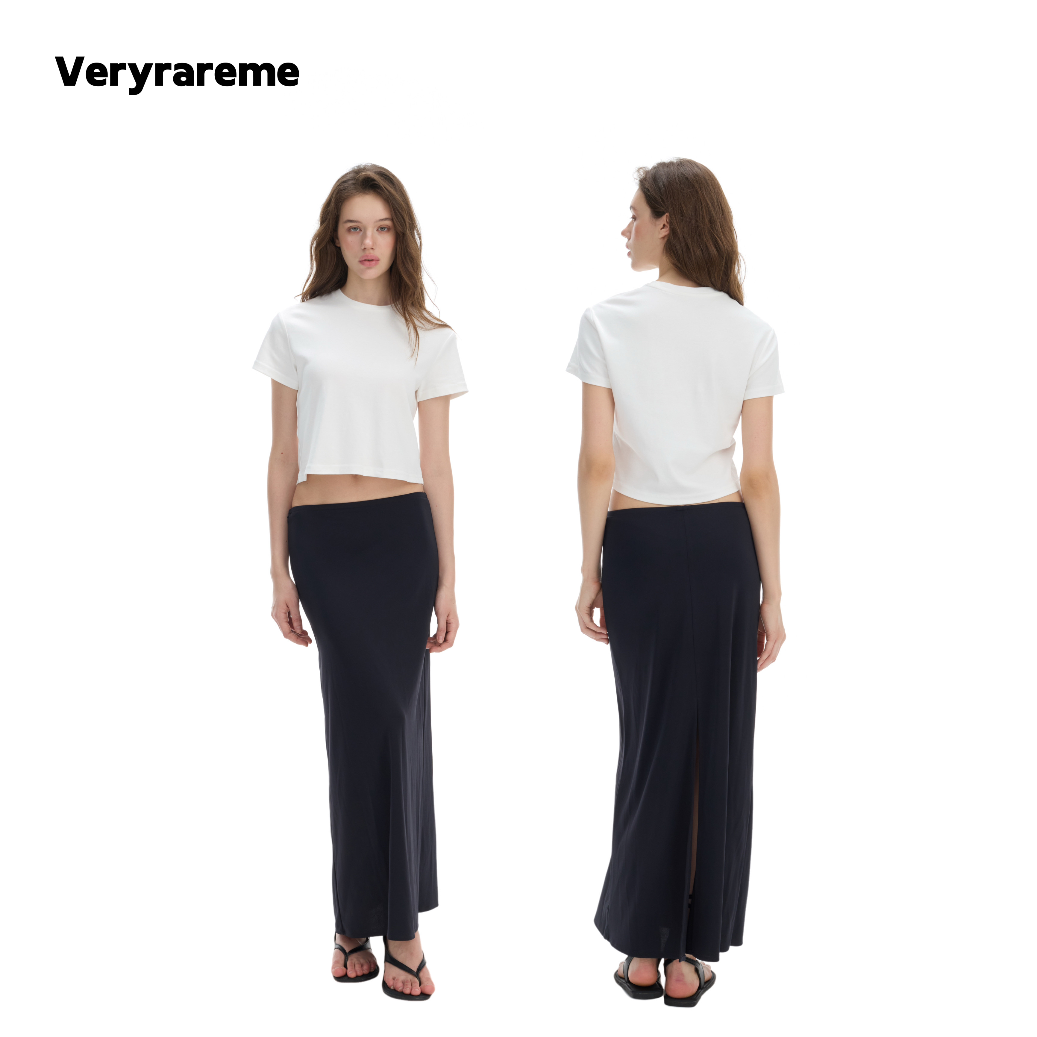 Veryrareme 松紧腰垂感开叉半身长裙