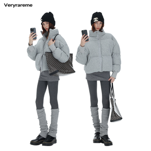 Veryrareme 90白鸭绒灰色针织面包羽绒服