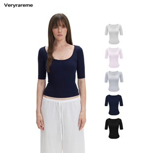 Veryrareme  基础款多色u领修身显瘦中袖T恤女