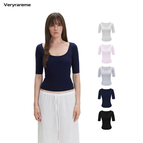 Veryrareme  基础款多色u领修身显瘦中袖T恤女