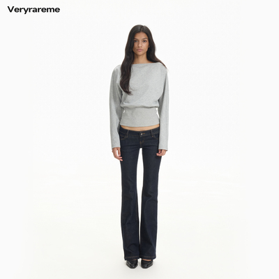 Veryrareme 一字领收腰卫衣慵懒落肩袖上衣