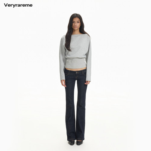 Veryrareme 一字领收腰卫衣慵懒落肩袖上衣