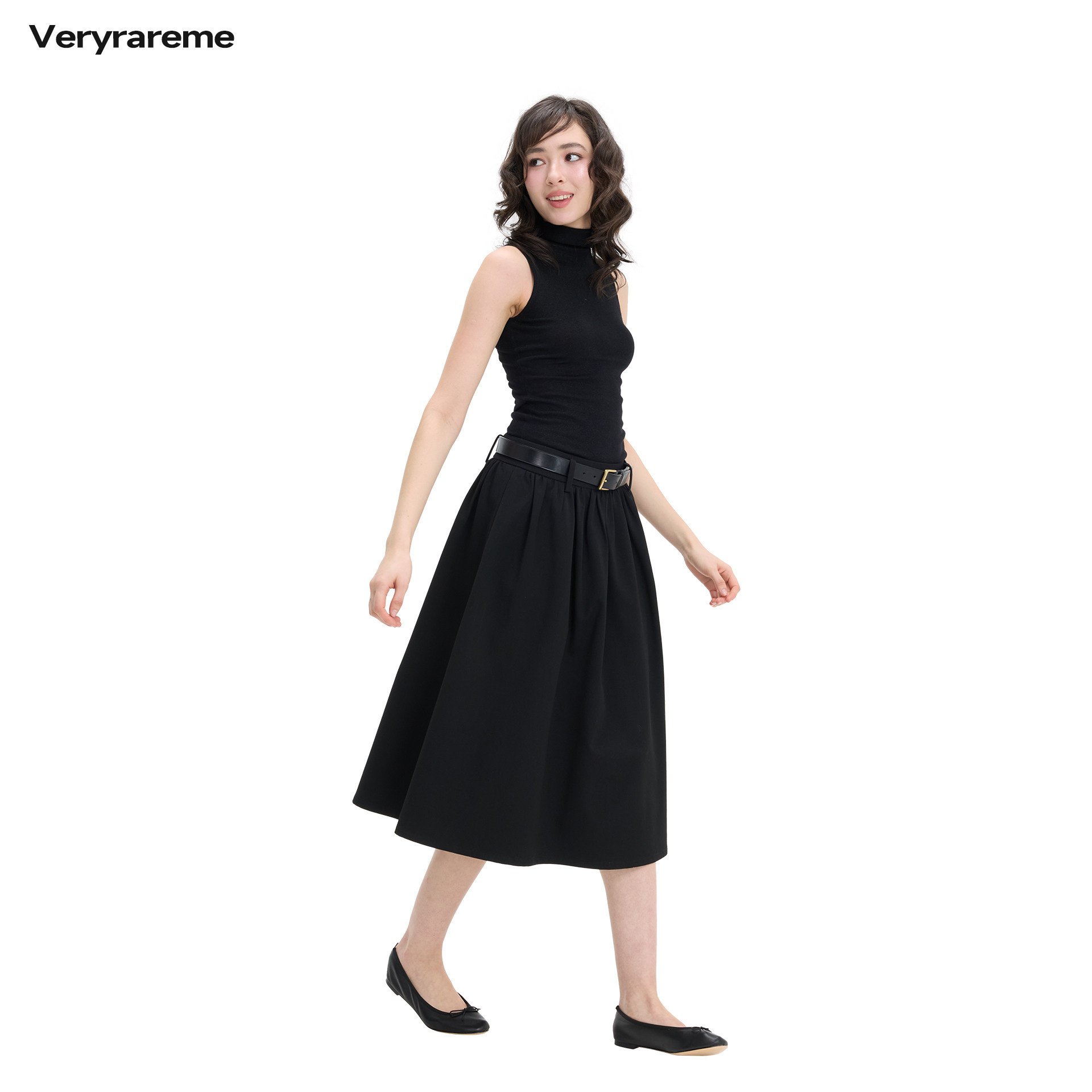 Veryrareme 立体剪裁廓形大A字插袋中长款气质半身裙伞裙