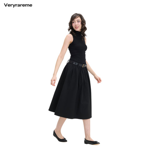 Veryrareme 立体剪裁廓形大A字插袋中长款气质半身裙伞裙