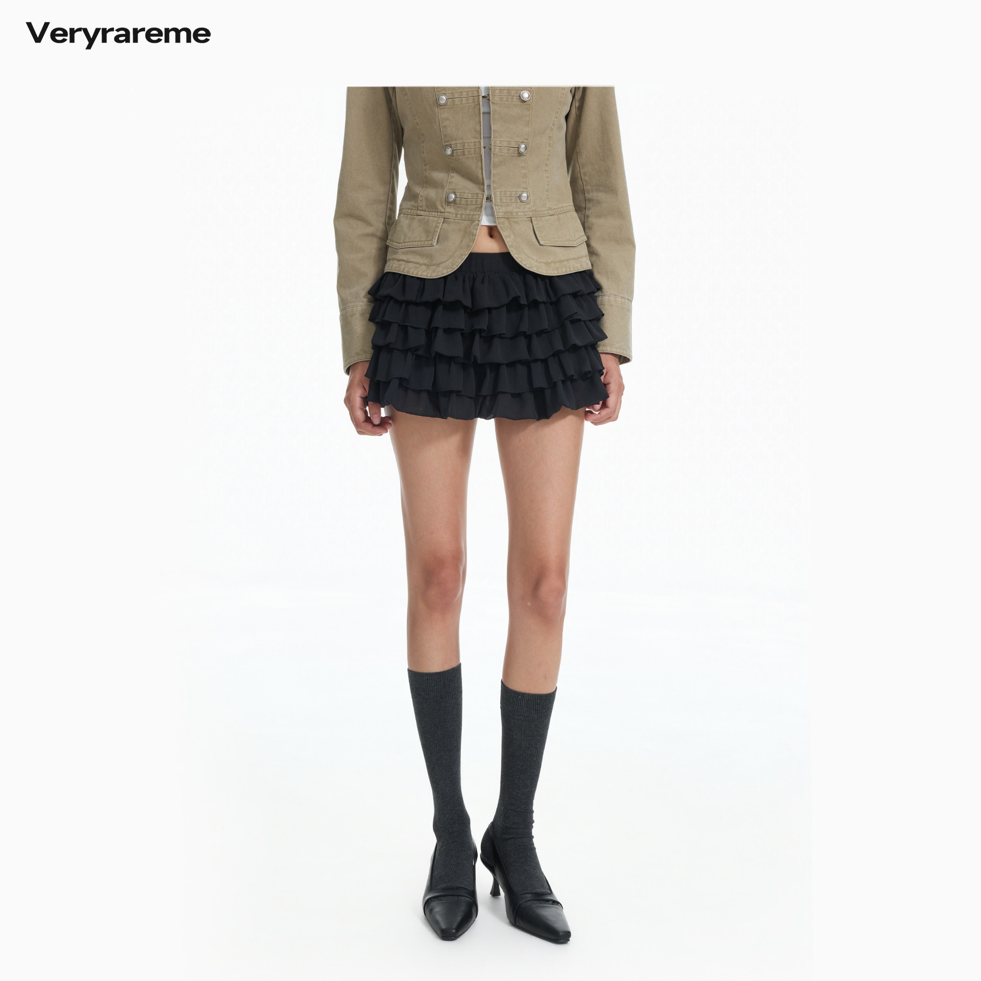 Veryrareme 低腰多层荷叶边半身裙a字蛋糕短裙