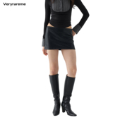 Veryrareme低腰黑色pu皮半身A字裙