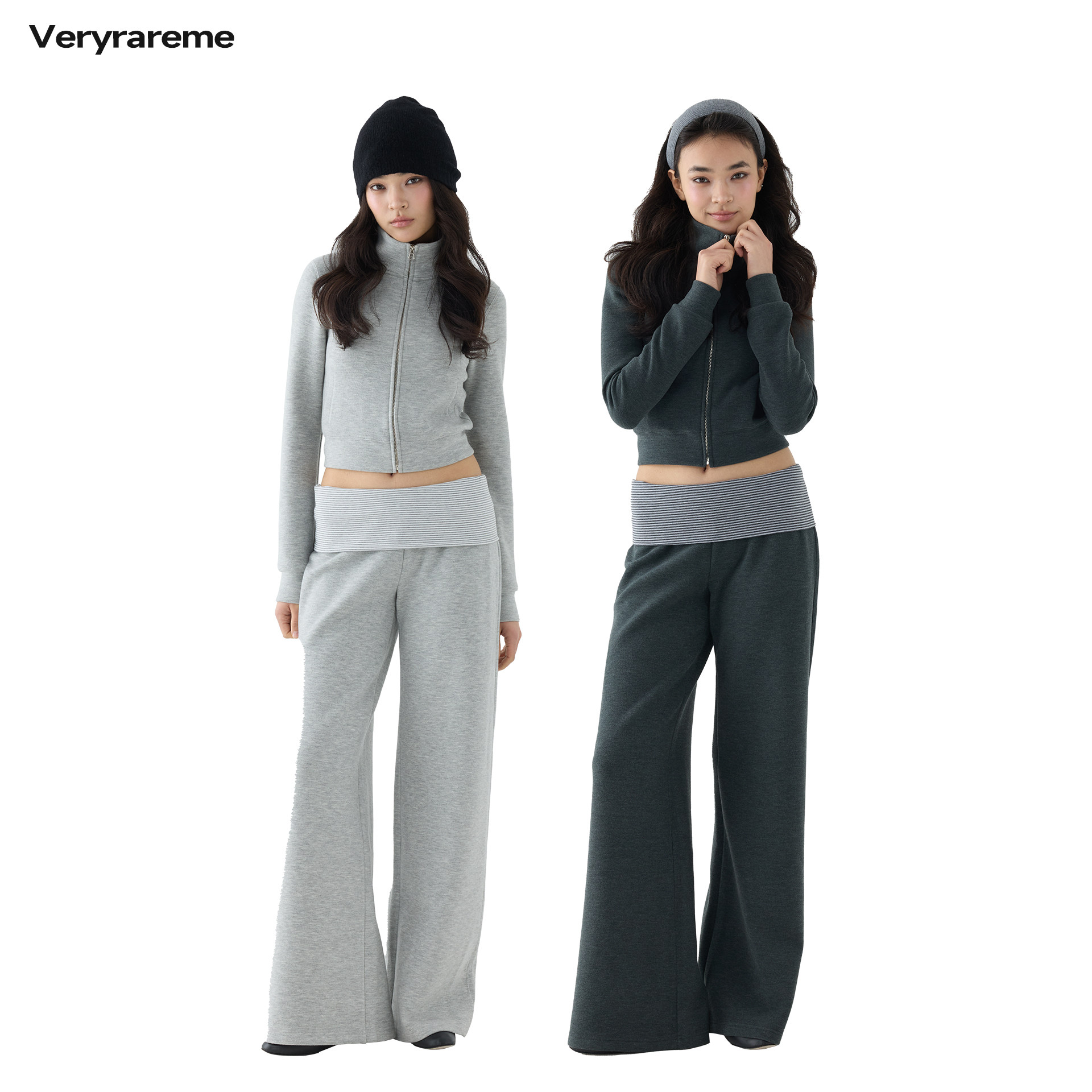 Veryrareme空气层短款柔软卫衣外套卫裤套装图片