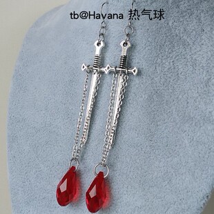 哥特式摇摆流血的心耳环 朋克红心吸血鬼之牙&剑滴血耳挂耳坠