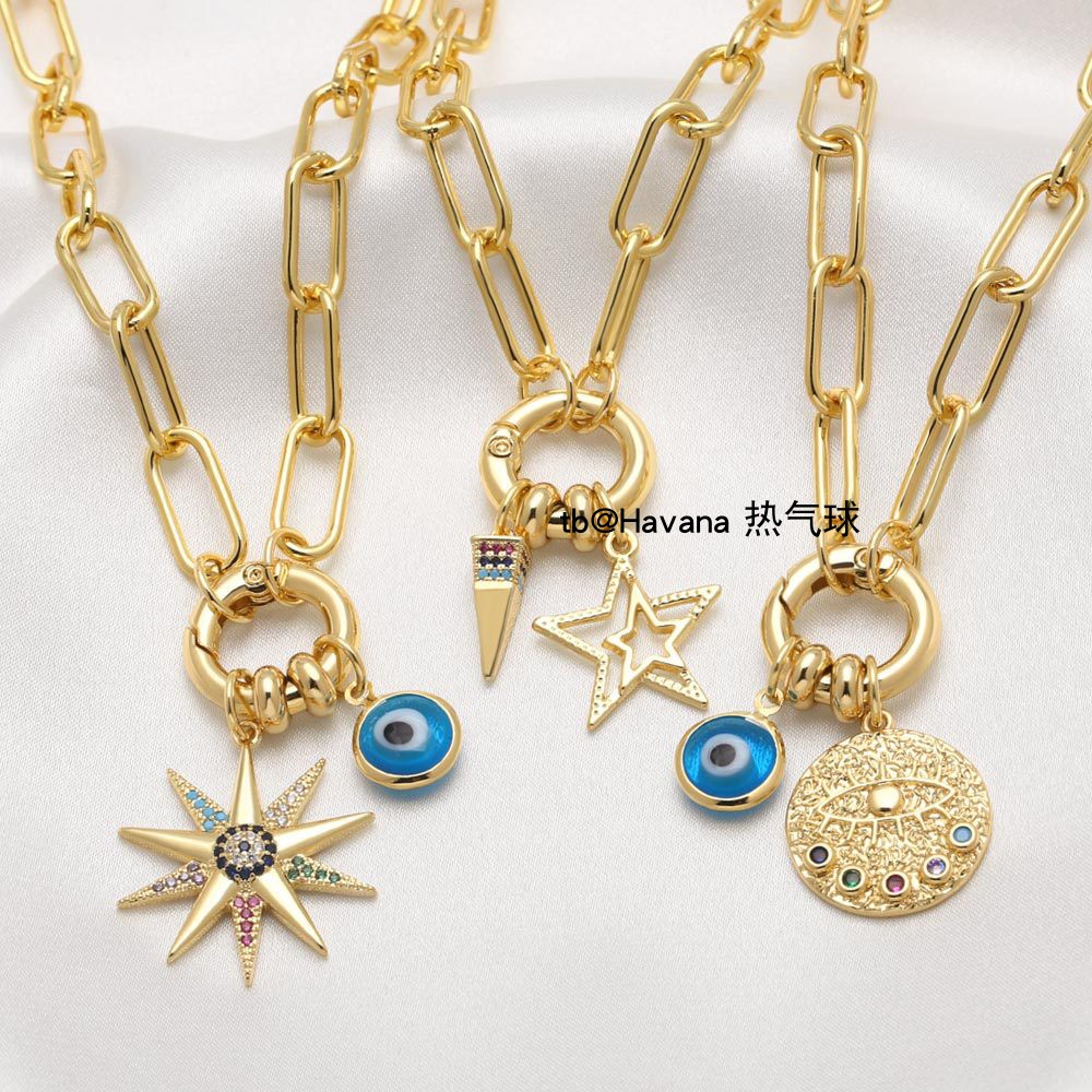 彩色镶锆石太阳蓝眼睛项链