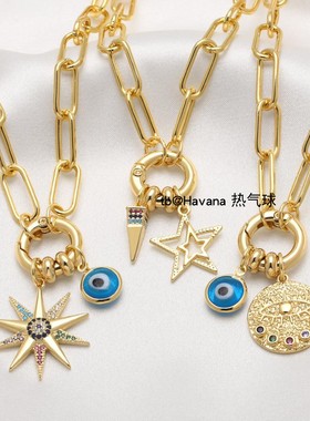 彩色镶锆石太阳蓝眼睛项链