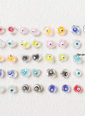 20颗10mm土耳其蓝眼睛散珠 心形Evil Eye恶魔之眼玻璃串珠DIY配件