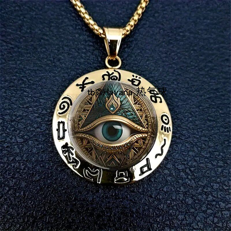 恶魔之眼圆形玻璃吊坠项链 Evil Eye 古埃及眼睛图案锁骨链毛衣链