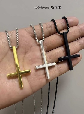 经典倒置十字架项链毛衣链