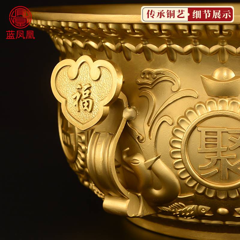 铜聚宝盆黄铜聚宝盆摆件招家用如意铜盆实心客厅店铺财位摆放