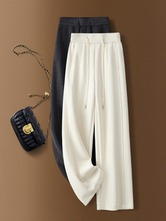 高档米白色羊绒阔腿裤女春秋2025新款毛呢糯米裤今年流行的直筒裤