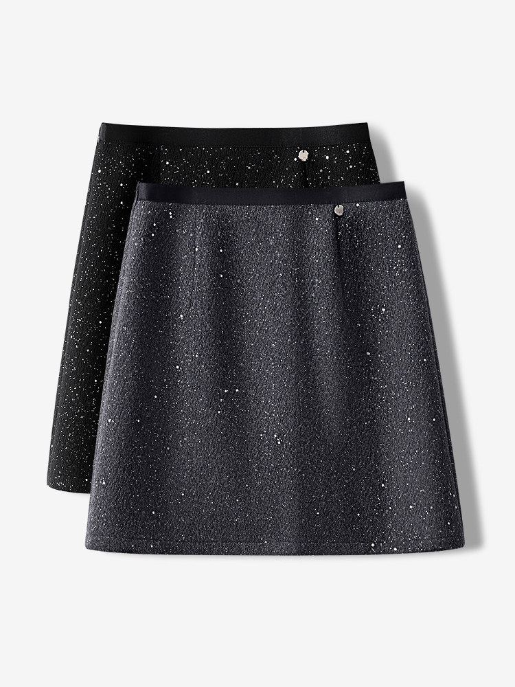 轻奢灰色亮闪闪毛呢半身裙女春秋冬2025新款漂亮独特亮片a字短裙