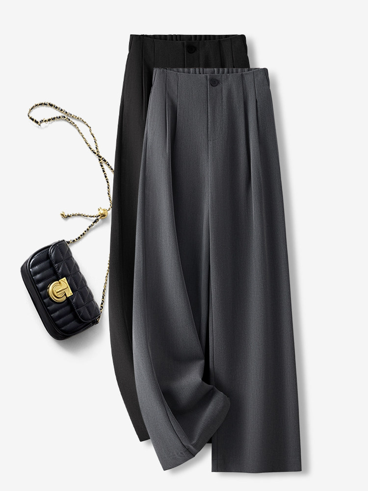 高端灰色西装阔腿裤女夏季2025新款今年流行垂坠感气质显瘦直筒裤