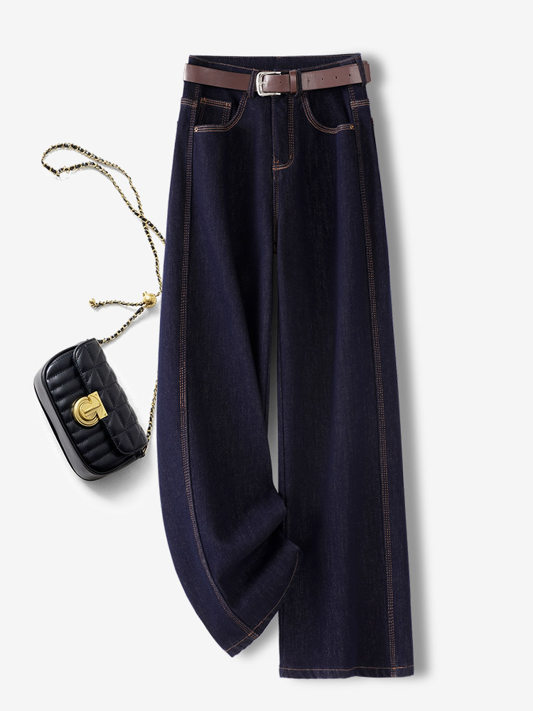 高档深蓝色阔腿牛仔裤女春秋冬2025超好看加绒美式覆古九分直筒裤,女装/女士精品,牛仔裤,淘宝优惠券,粉丝福利购,淘宝优惠卷