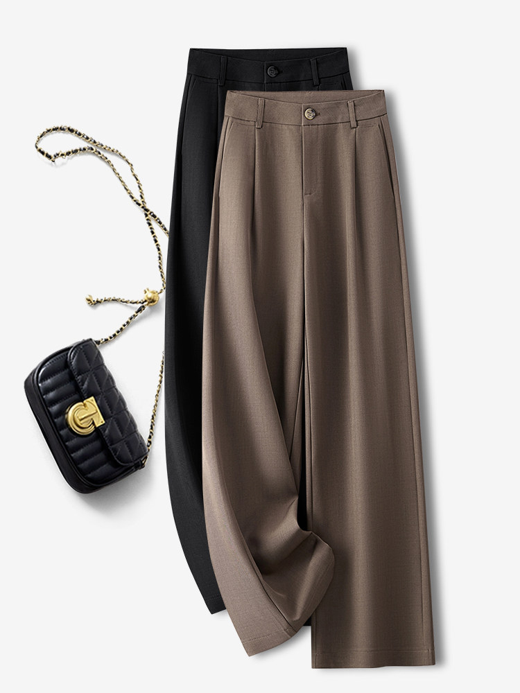 高档咖色西装阔腿裤女夏季2025新款垂坠感高级感气质拖地直筒裤子