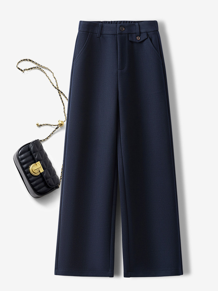 高级感藏蓝色毛呢阔腿裤女秋冬新款2025超好看的小个子洋气直筒裤,女装/女士精品,休闲裤,淘宝优惠券,粉丝福利购,淘宝优惠卷