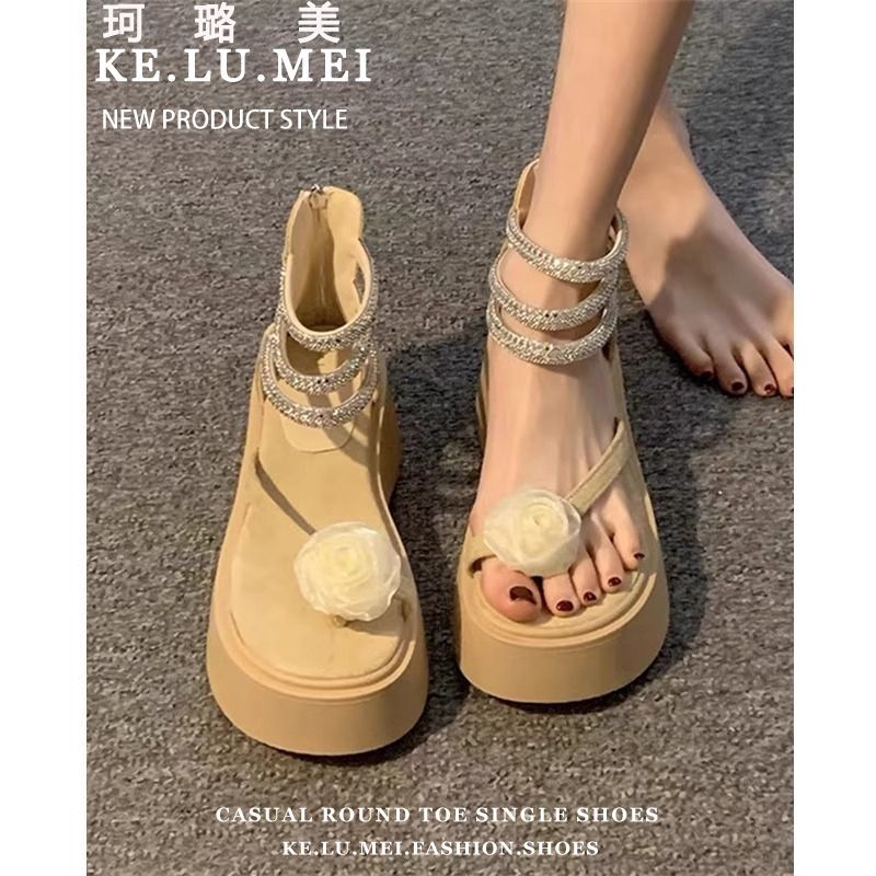 仙女风松糕厚底凉鞋女2025夏季新款配裙子绝美水钻增高罗马鞋凉靴