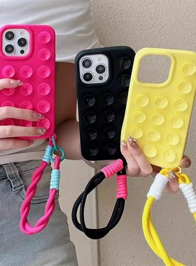 吸盘固定适用苹果16手机壳iphone14pro新款墙面贴13promax简约纯色12por硅胶软壳apple创意防滑iph15防摔挂绳